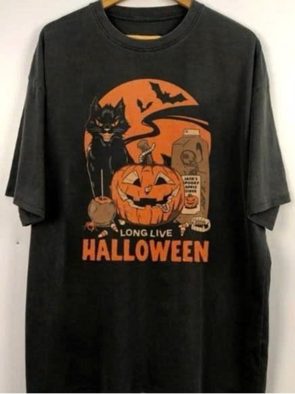 Black Short Sleeve Tee with Orange Halloween Graphic